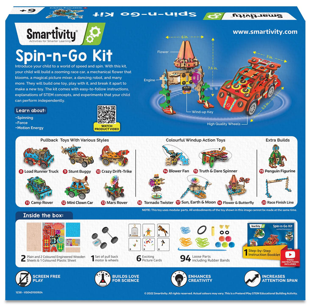 Smartivity 20 in 1 Spin-n-Go Kit for Kids Age 6+ I Build a Moving Robot, CAR, Airplane & More