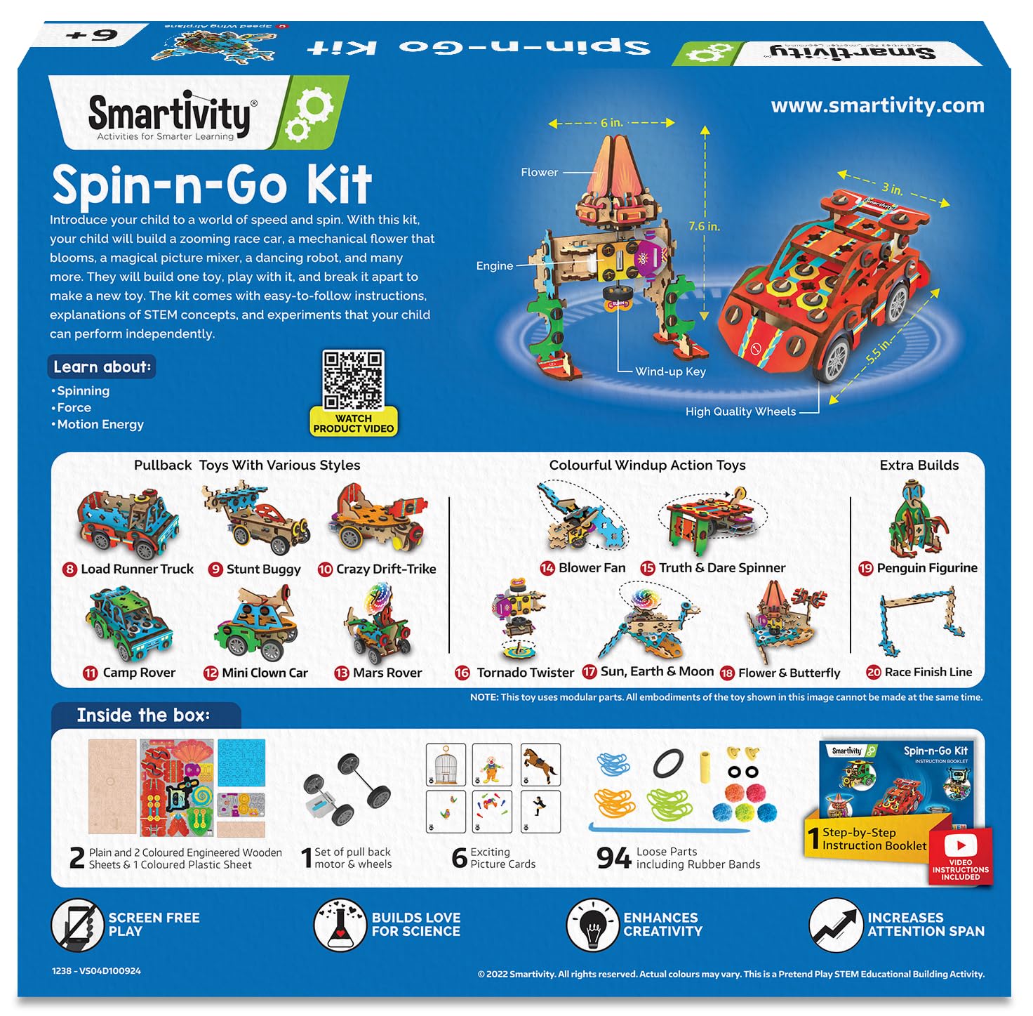 Smartivity 20 in 1 Spin-n-Go Kit for Kids Age 6+ I Build a Moving Robot, CAR, Airplane & More