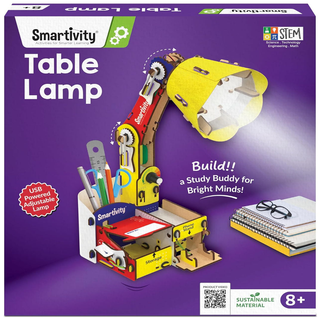 Smartivity DIY Adjustable Table Lamp for Kids Ages 8+ | USB-C Powered Lamp with Phone Stand & Organizer