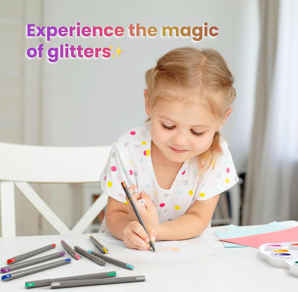 Pentonic Glitz 1.0 mm Multicolor Glitter Gel Pens | Multicolor Ink, Set Of 10 Pens