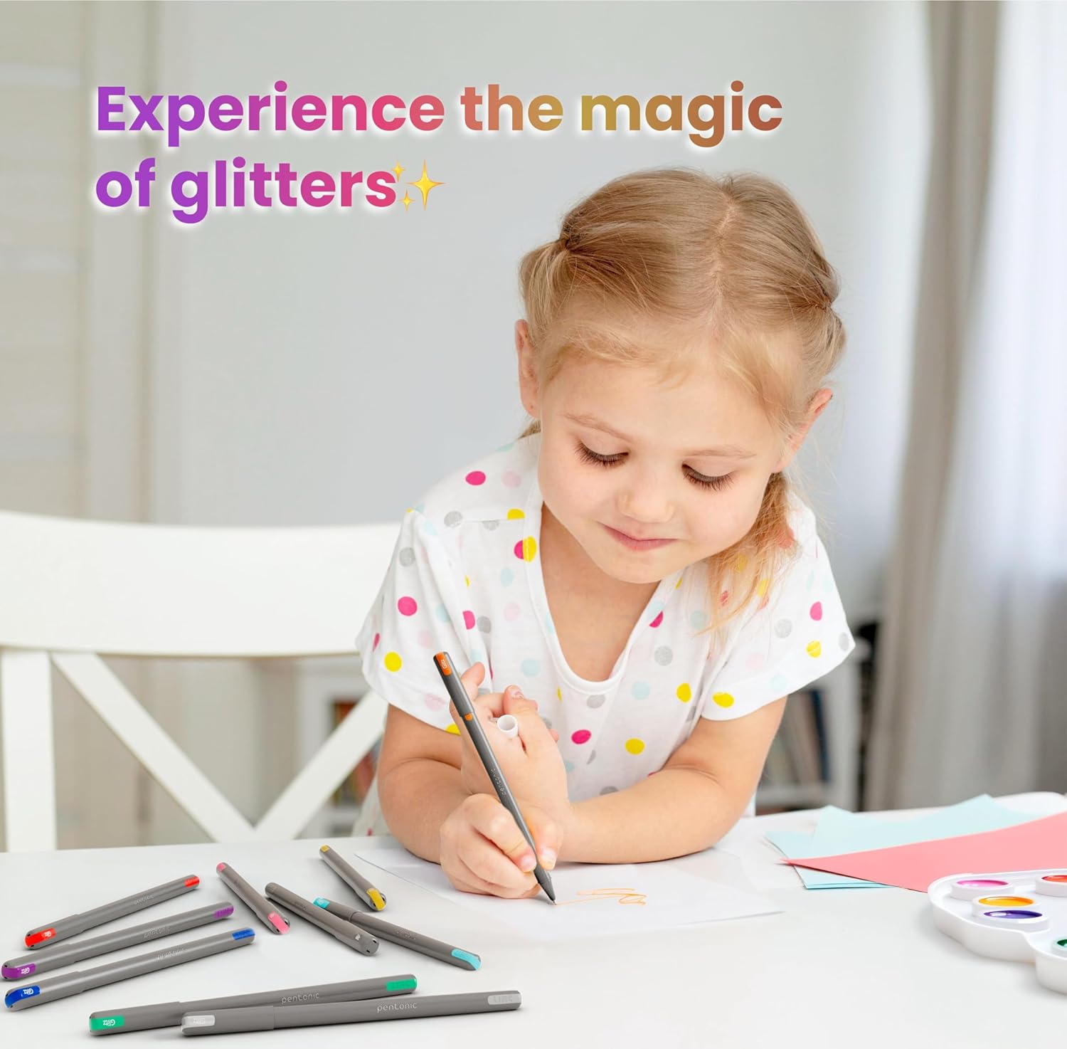 Pentonic Glitz 1.0 mm Multicolor Glitter Gel Pens | Multicolor Ink, Set Of 10 Pens