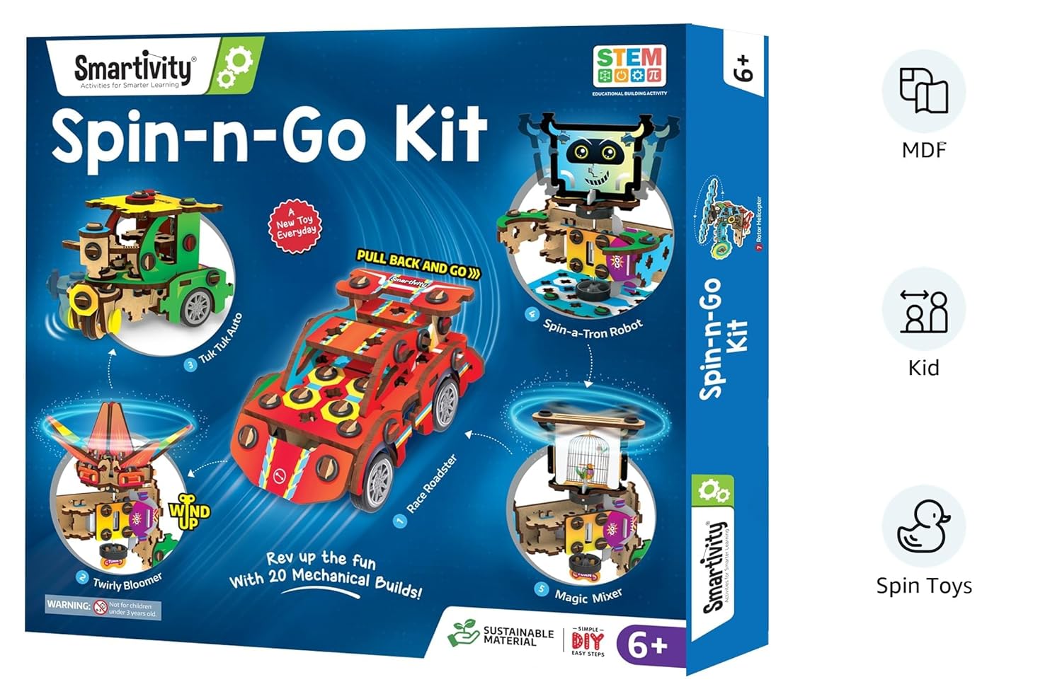 Smartivity 20 in 1 Spin-n-Go Kit for Kids Age 6+ I Build a Moving Robot, CAR, Airplane & More