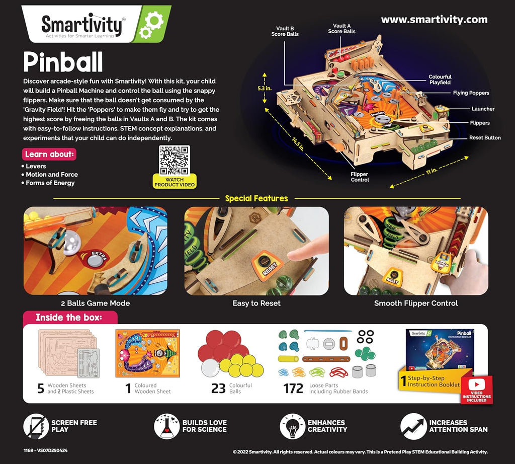 Smartivity Pinball Machine STEM DIY Fun Toy | Educational & Construction based Activity Game Kit for Kids Age 8 to 14 years.