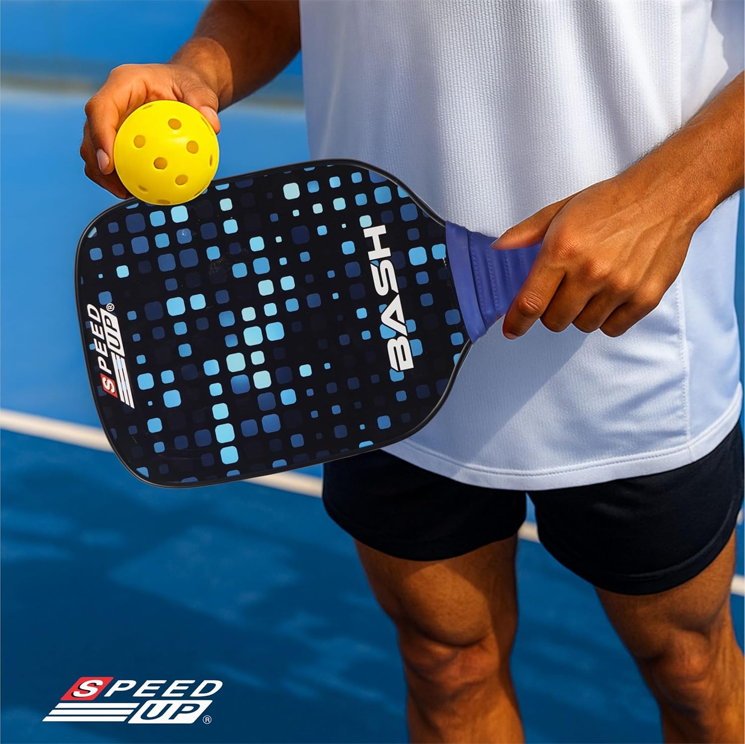 SPEED UP Space Pickleball Paddle Set with 2 Pieces Paddles & 2 Pieces Pickleballs | (Black/Yellow) OR (Navy/Black)