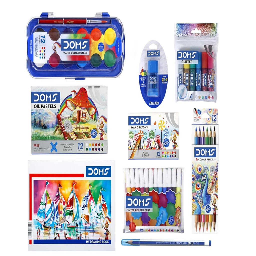 Doms Painting Kit - Kit for School Essentials | Combination of 9 Painting & Coloring Items