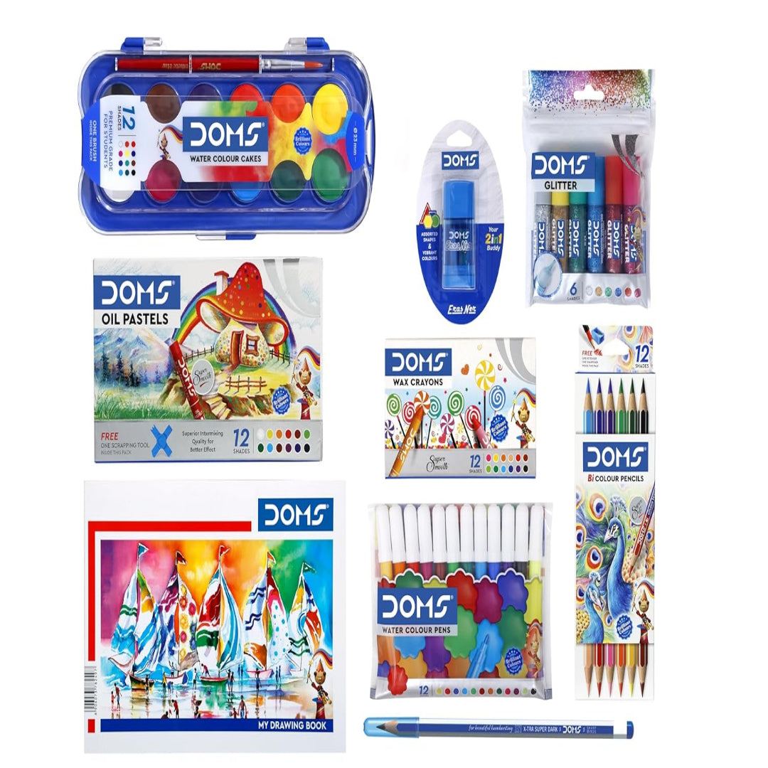 Doms Painting Kit - Kit for School Essentials | Combination of 9 Painting & Coloring Items