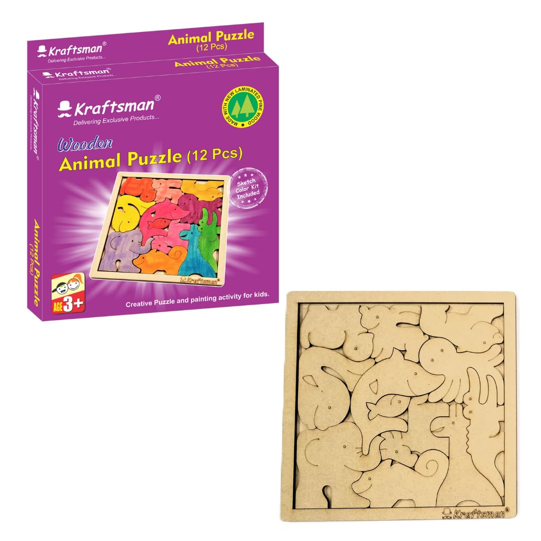 Kraftsman Animal Puzzle 12 Pieces | Color Your Own Puzzle Adventure