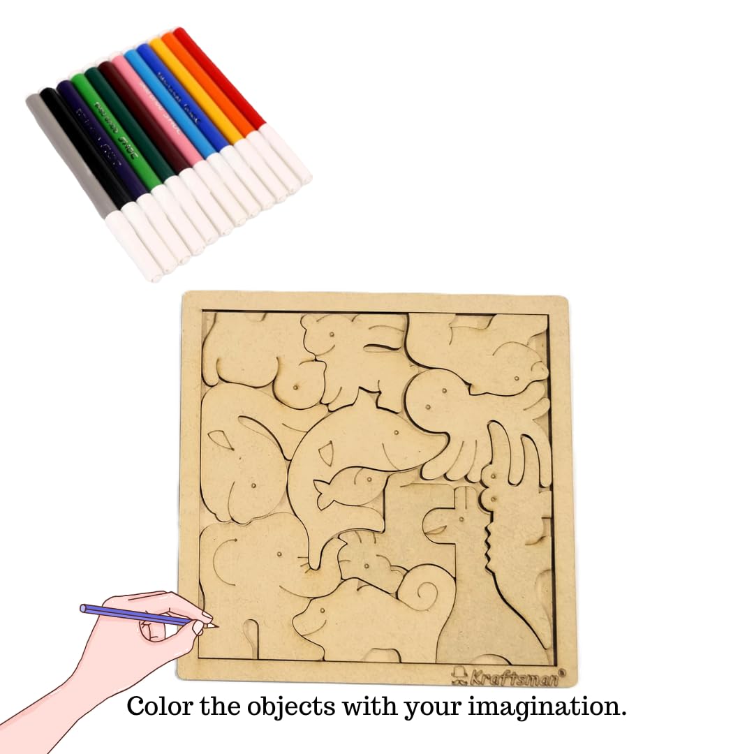 Kraftsman Animal Puzzle 12 Pieces | Color Your Own Puzzle Adventure