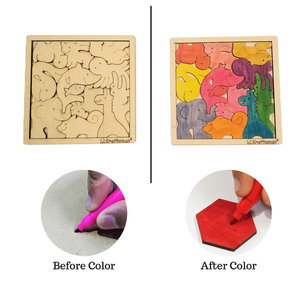 Kraftsman Animal Puzzle 12 Pieces | Color Your Own Puzzle Adventure