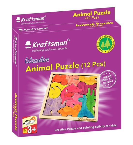 Kraftsman Animal Puzzle 12 Pieces | Color Your Own Puzzle Adventure