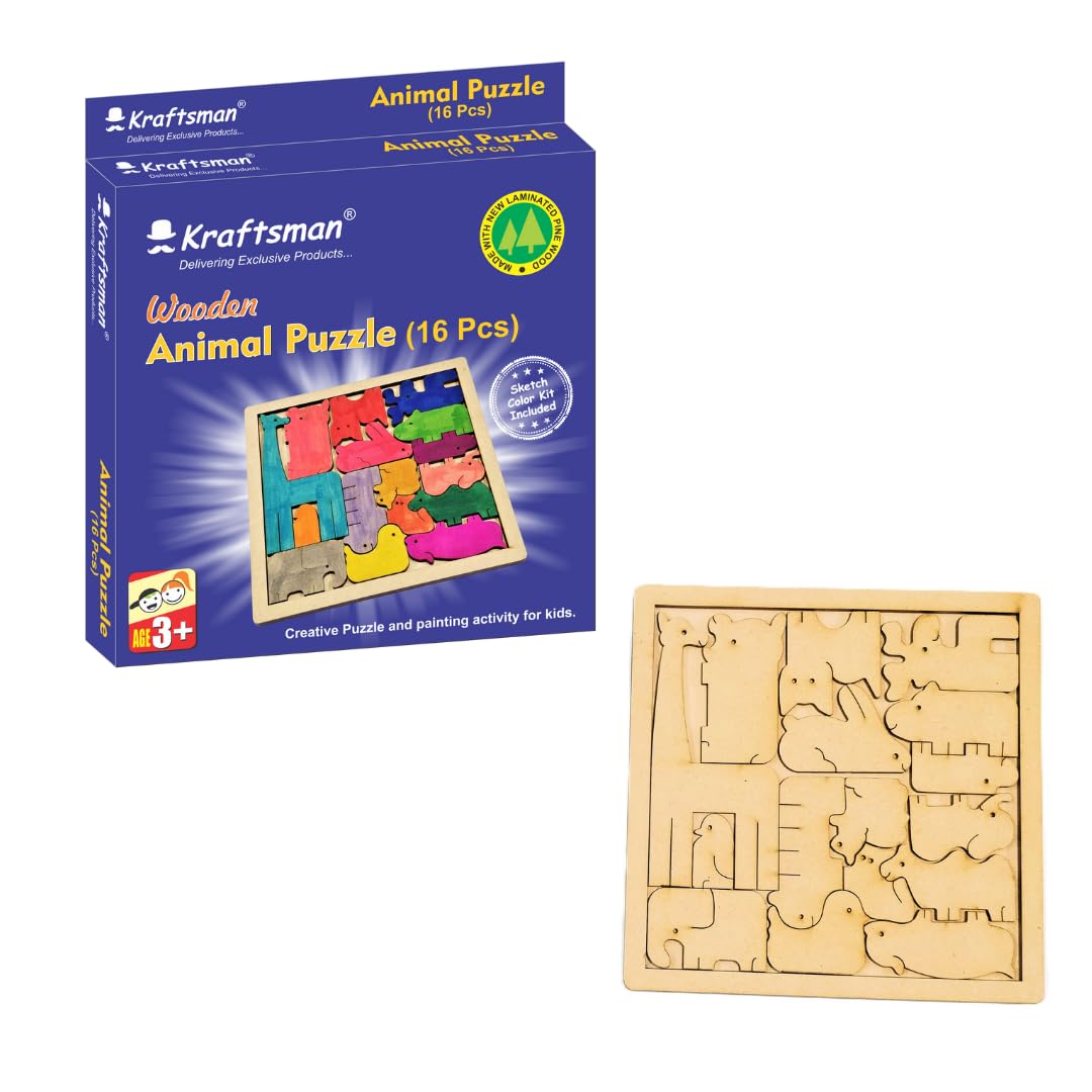 Kraftsman Animal Puzzle 16 Pieces | Create and Color Your Zoo