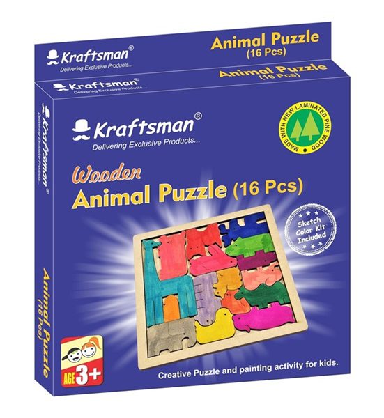 Kraftsman Animal Puzzle 16 Pieces | Create and Color Your Zoo