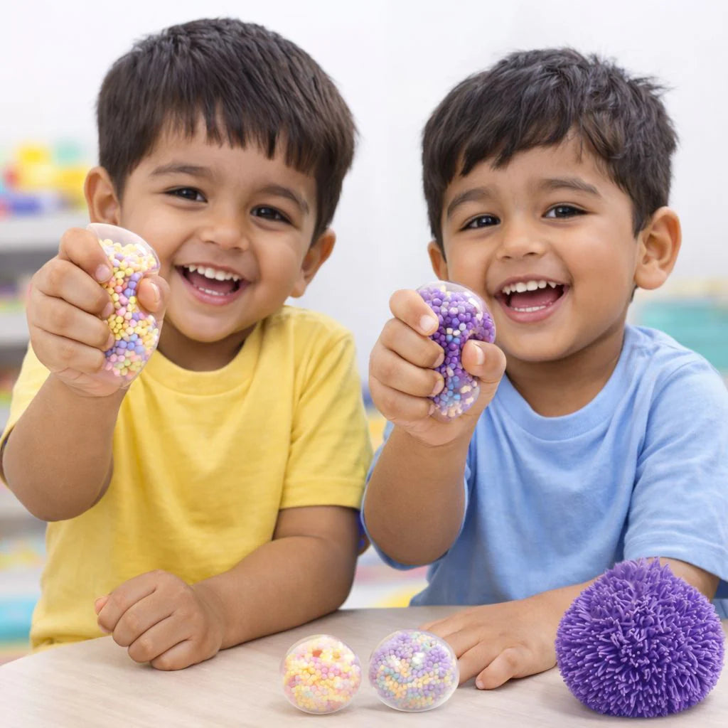 Scoobies Foamazing Balls – 3 Squishy + 1 Fuzzy Spiky Sensory Ball (Set of 4) Soft, Squishy, Non-Toxic Fidget & Stress Relief Toy for Kids 3+