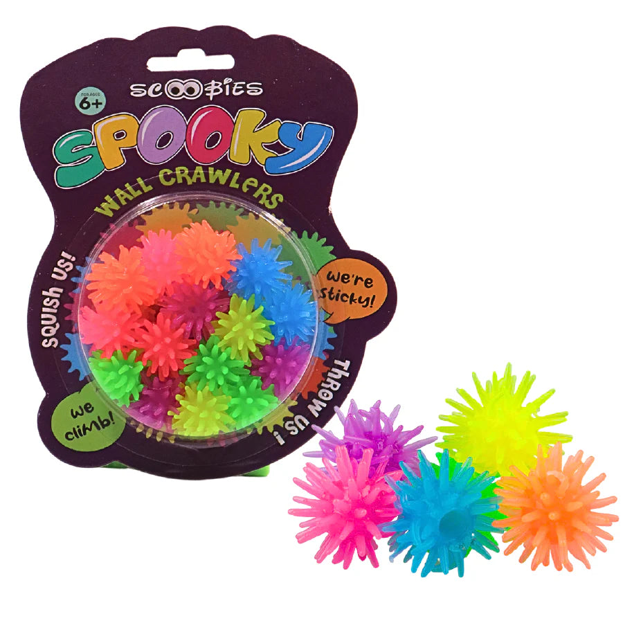 Spooky Wall Crawlers , 15 Stretchy Multi-Colored Balls with a hole , Stick & Crawl for Fun Sensory Play