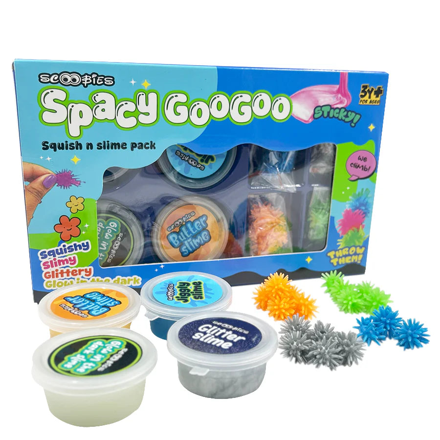 Spacy GooGoo Slime Set ( Blue) 4 Slime with 20 Spooky Wall Crawlers |Sensory Play Toy for Kids (3+ Years)